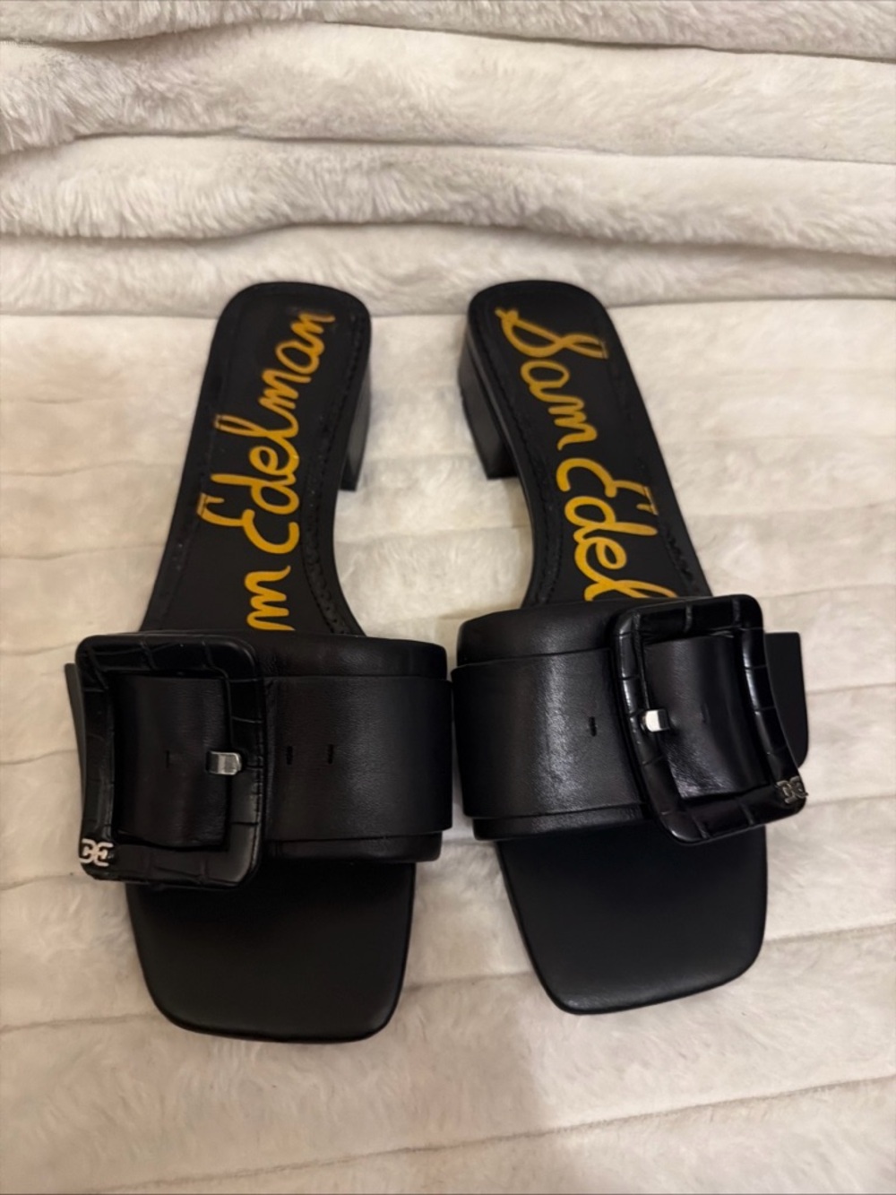 Sam Edelman Black Leather Buckle Slide Mules - Picture 3 of 7